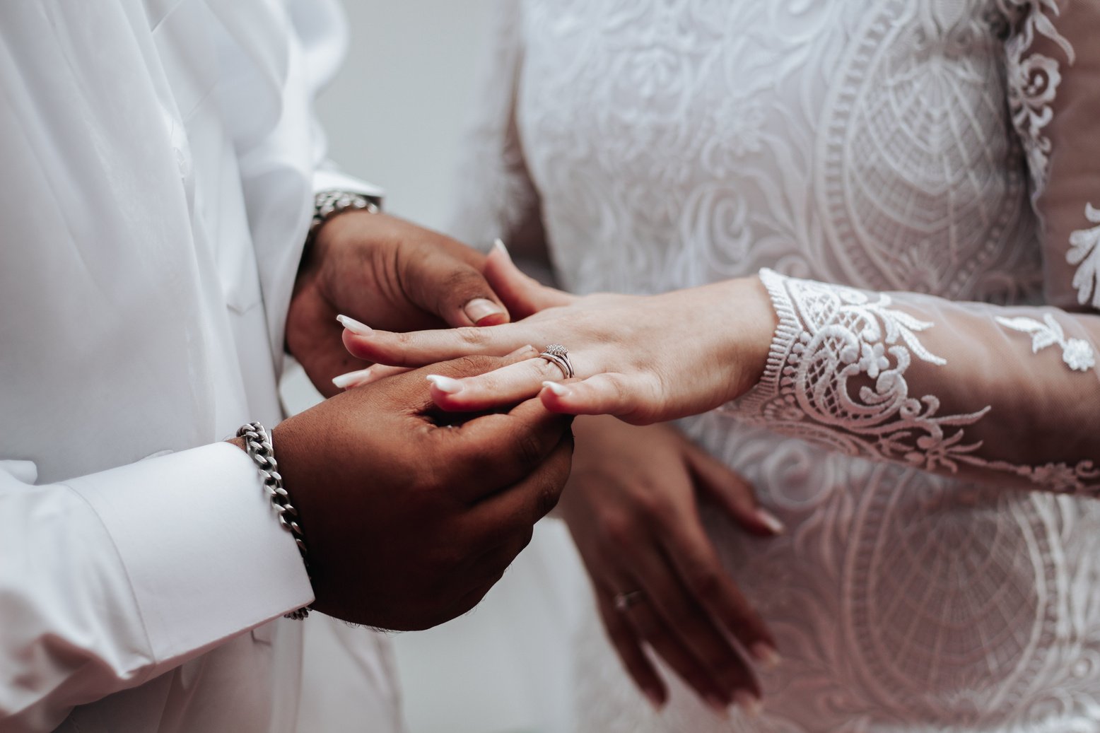 Man Putting Ring on Woman's Hand 